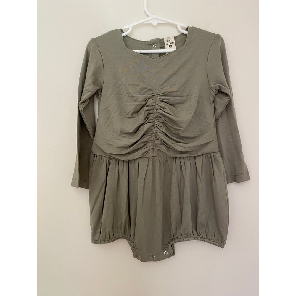 Kate Quinn Bamboo 2T Toddler Girl Romper One Piece Sage Green Gray EUC